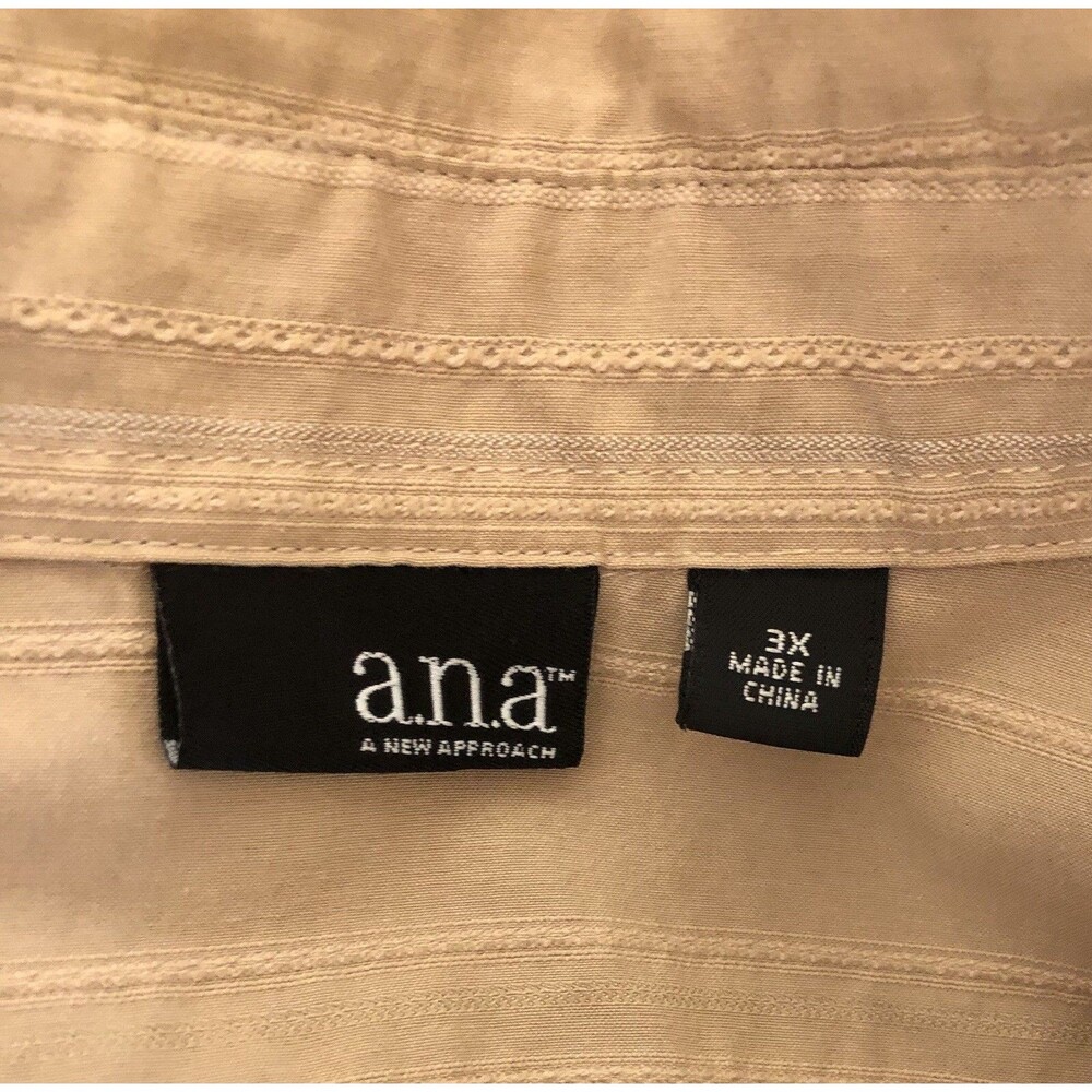 Ana Button Up Top Blouse 3X Tan Stripe Long Sleeve Collar Work Career Office - Picture 3 of 6